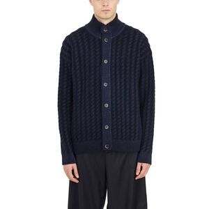 BARENA Men's Cable Knit High Neck Button-Up Cardigan Men BLUE Sweaters &